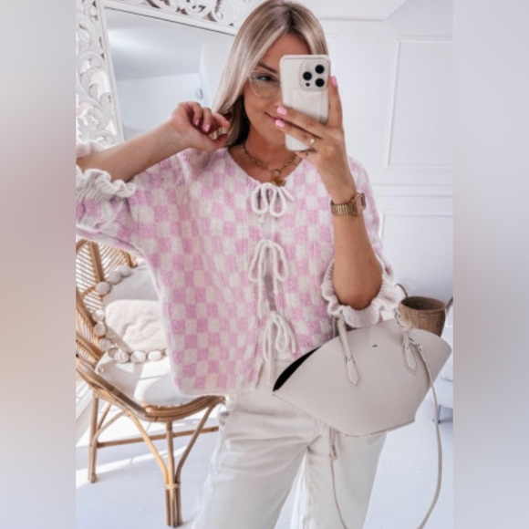 Macie checkered bow cardigan - Picture 2 of 7